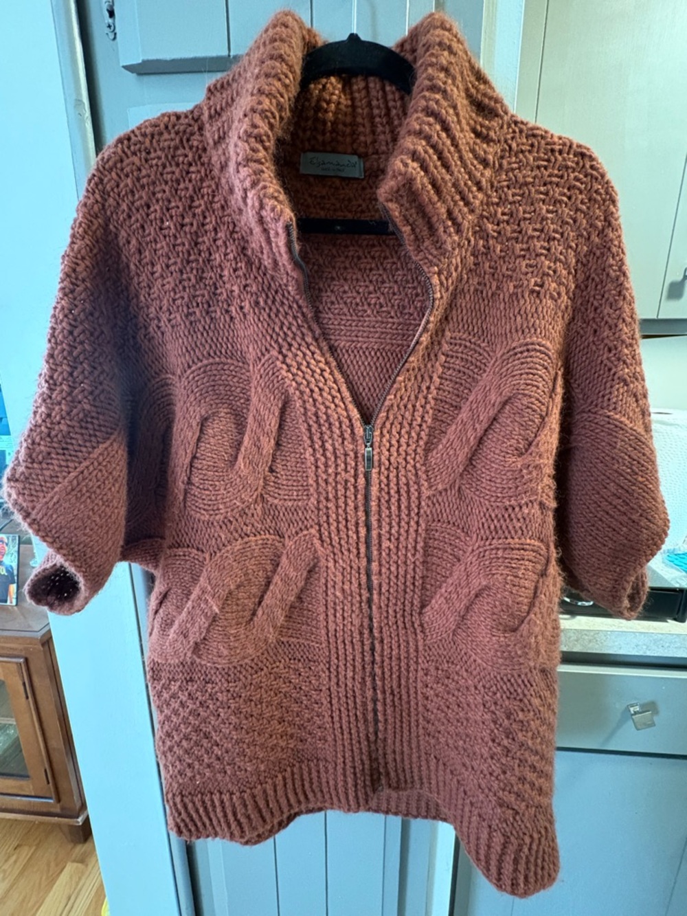 Chunky Cable Zip Cardigan Sweater - Rust